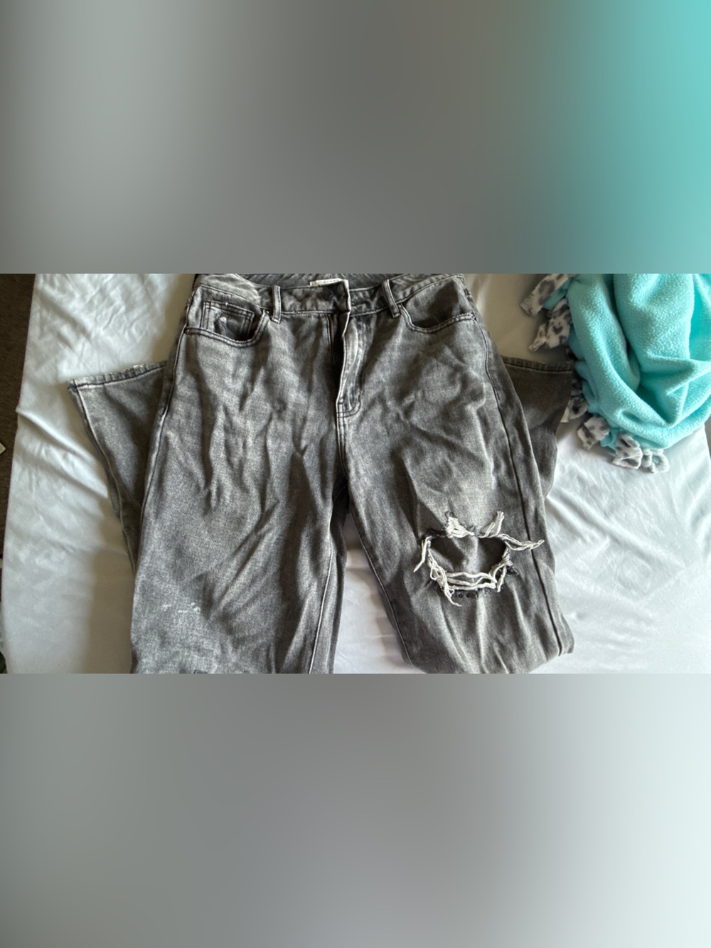 PacSun Women's Grey Flare Jeans with Distressed Knee